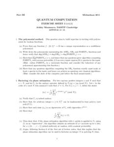 Part III  Michaelmas 2011 QUANTUM COMPUTATION EXERCISE SHEET 3 (v1.1)
