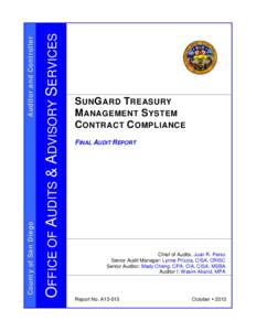 OFFICE OF AUDITS & ADVISORY SERVICES  Auditor and Controller County of San Diego  S UN G ARD T REASURY