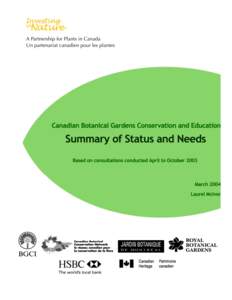 Investing in Nature: A Partnership for Plants in Canada Botanical Gardens Conservation and Education: Summary of Status and Needs - Draft Table of Contents Executive Summary..............................................