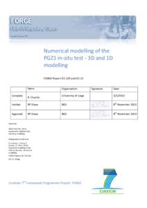 Numerical modelling of the PGZ1 in-situ test - 3D and 1D modelling FORGE Report D5.12R and D5.13  Name