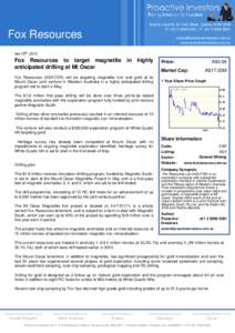 Fox Resources to target magnetite in highly anticipated drilling at Mt Oscar