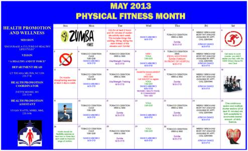 MAY 2013 PHYSICAL FITNESS MONTH Sun HEALTH PROMOTION AND WELLNESS