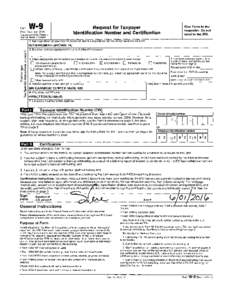 W-9  Form (Rev. DecemberDepartment of the Treasury Internal Revenue Service