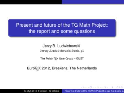 Present and future of the TG Math Project: the report and some questions Jerzy B. Ludwichowski [removed] The Polish TEX User Group – GUST