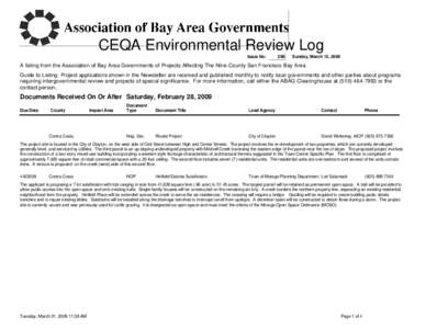 CEQA Environmental Review Log Issue No: 296  Sunday, March 15, 2009