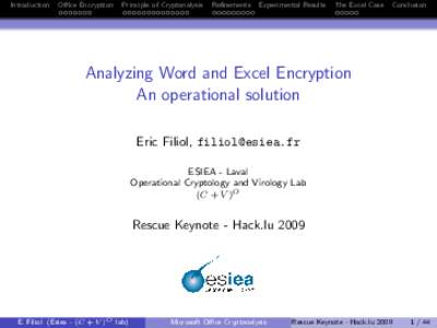 Introduction  Office Encryption Principle of Cryptanalysis