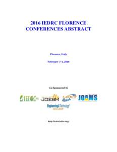 2016 IEDRC FLORENCE CONFERENCES ABSTRACT Florence, Italy February 3-4, 2016
