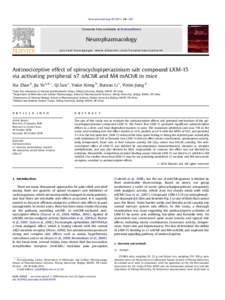 Antinociceptive effect of spirocyclopiperazinium salt compound LXM-15 via activating peripheral &alpha;7 nAChR and M4 mAChR in mice