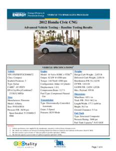 [removed]Honda Civic CNG Advanced Vehicle Testing – Baseline Testing Results  VEHICLE SPECIFICATIONS1