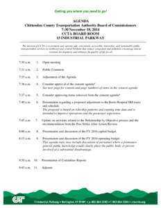 Getting you where you need to go!  AGENDA Chittenden County Transportation Authority Board of Commissioners 7:30 November 18, 2014 CCTA BOARD ROOM