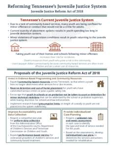Reforming Tennessee’s Juvenile Justice System Juvenile Justice Reform Act of 2018 Tennessee’s Current Juvenile Justice System •	 Due to a lack of community-based services, many youth are being confined for minor of