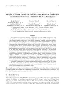 Genome Informatics 13: 71–Origin of Most Primitive mRNAs and Genetic Codes via Interactions between Primitive tRNA Ribozymes