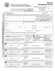 Check Complaint Form Siskiyou County District Attorney’s  Check Enforcement Program
