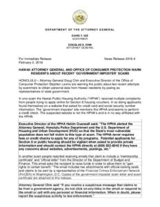 Microsoft Word - Attorney General and DCCA Joint News Releasere government imposter scams.docm