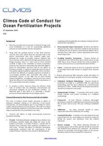   Climos Code of Conduct for Ocean Fertilization Projects 27 September 2007