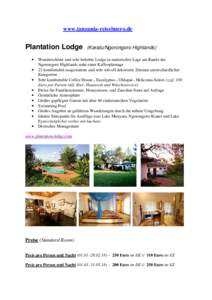 www.tanzania-reisebuero.de  Plantation Lodge • • •