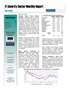 IT Security Sector Monthly Report March 2003 Market Update Inside This Issue Page