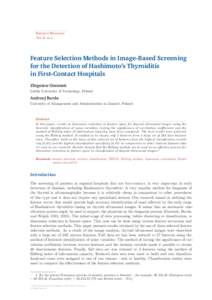 Barometr Regionalny Tom 14 nr 2 Feature Selection Methods in Image-Based Screening for the Detection of Hashimoto’s Thyroiditis in First-Contact Hospitals