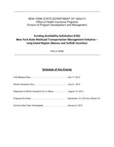 Request for Proposals: New York State Medicaid Transportation Management Initiative &ndash; Long Island Region (Nassau and Suffolk Counties)