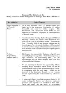 Paper WMSC[removed]For information Progress of Key Initiatives in the “Policy Framework for the Management of Municipal Solid Waste[removed])”