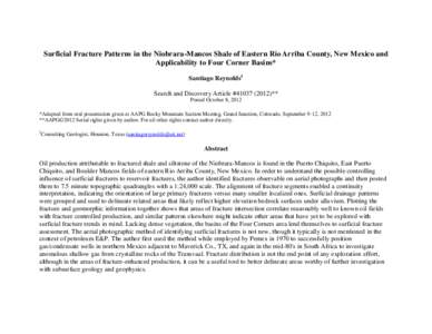 Surficial Fracture Patterns in the Niobrara-Mancos Shale of Eastern Rio Arriba County, New Mexico and Applicability to Four Corner Basins; #)