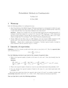 Probabilistic Methods in Combinatorics Po-Shen Loh 25 June