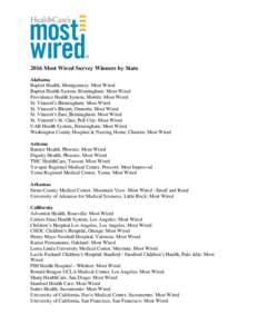 2016 Most Wired Survey Winners by State Alabama Baptist Health, Montgomery: Most Wired Baptist Health System, Birmingham: Most Wired Providence Health System, Mobile: Most Wired St. Vincent’s Birmingham: Most Wired