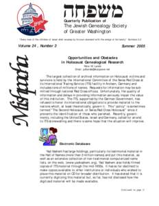 hxpsm Quarterly Publication of The Jewish Genealogy Society of Greater Washington