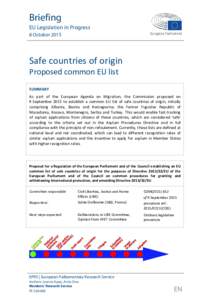 Briefing EU Legislation in Progress 8 October 2015 Safe countries of origin Proposed common EU list