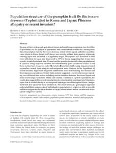 Molecular Ecology, 2941–2951  doi: j.1365-294Xx Population structure of the pumpkin fruit fly Bactrocera depressa (Tephritidae) in Korea and Japan: Pliocene