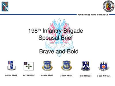 Fort Benning, Home of the MCOE  198th Infantry Brigade Spousal Brief Brave and Bold