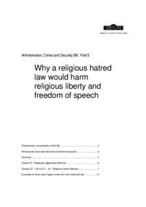 Anti-terrorism, Crime and Security Bill : Part 5  Why a religious hatred law would harm religious liberty and freedom of speech
