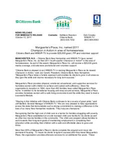 NEWS RELEASE FOR IMMEDIATE RELEASE October 13, 2011 Contacts: Kathleen Reardon Citizens Bank