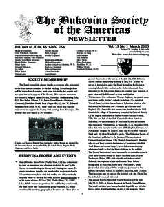 The Bukovina Society of the Americas NEWSLETTER Vol. 15 No. 1 March[removed]P.O. Box 81, Ellis, KS[removed]USA