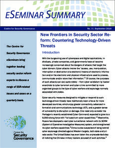 ESEMINAR SUMMARY Centre for Security Governance 								No. 3 | September 2014 The Centre for Security Governance eSeminars bring