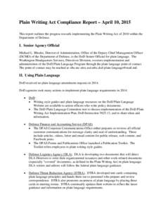 Plain Writing Act Compliance Report – April 10, 2015