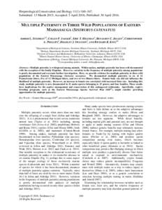 Herpetological Conservation and Biology 11(1):160–167. Submitted: 13 March 2015; Accepted: 5 April 2016; Published: 30 AprilMULTIPLE PATERNITY IN THREE WILD POPULATIONS OF EASTERN MASSASAUGA (SISTRURUS CATENATUS