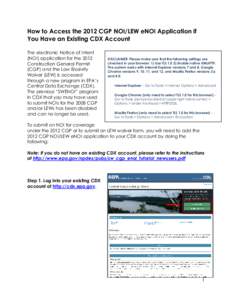How to Access the 2012 CGP NOI/LEW eNOI Application if You Have an Existing CDX Account