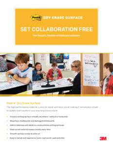 SET COLLABORATION FREE The instant, flexible whiteboard solution. Post-it® Dry Erase Surface The high-performance material is easy to install and stain-proof, making it remarkably simple to update and transform your tea