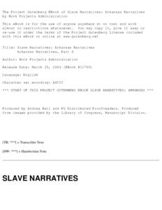 The Project Gutenberg EBook of Born in Slavery: Slave Narratives from the Federal Writers' Project, : Arkansas Narratives, Volume II, Part 6