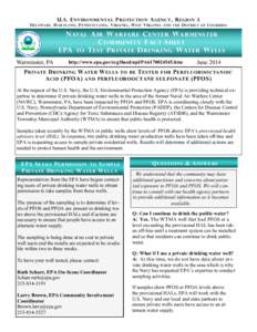 Naval Air Warfare Center Warminister - Community Fact Sheet - EPA to Test Private Drinking Water Wells - June 2014