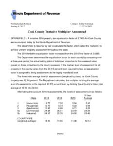 Cook County Tentative Multiplier Announced