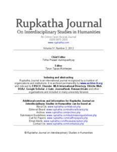 An Online Open Access Journal ISSN[removed]www.rupkatha.com Volume IV, Number 2, 2012  Chief Editor