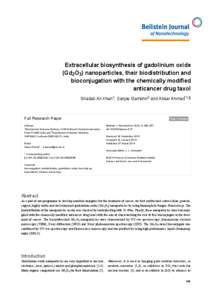 Extracellular biosynthesis of gadolinium oxide (Gd2O3) nanoparticles, their biodistribution and bioconjugation with the chemically modified