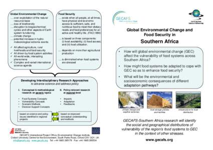 Global Environmental Change  Food Security …. over-exploitation of the natural resource base
