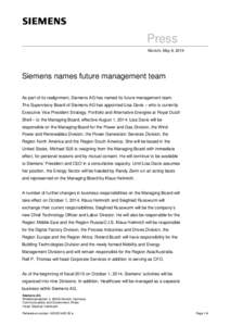 Press Release: Siemens names future management team