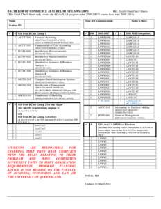 BACHELOR OF COMMERCE / BACHELOR OF LAWSBEL Faculty Grad Check Sheets (This Grad Check Sheet only covers the BCom/LLB program rulescourse lists fromName  Today’s Date: