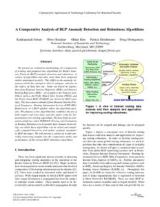 A Comparative Analysis of BGP Anomaly Detection and Robustness Algorithms
