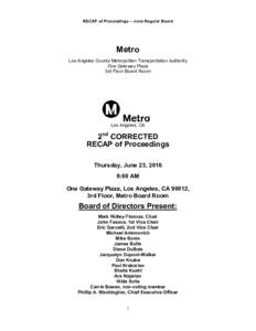 June 23, RECAP of Proceedings - Regular Board Meeting