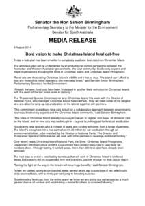 Bold vision to make Christmas Island feral cat-free - media release 8 August 2014